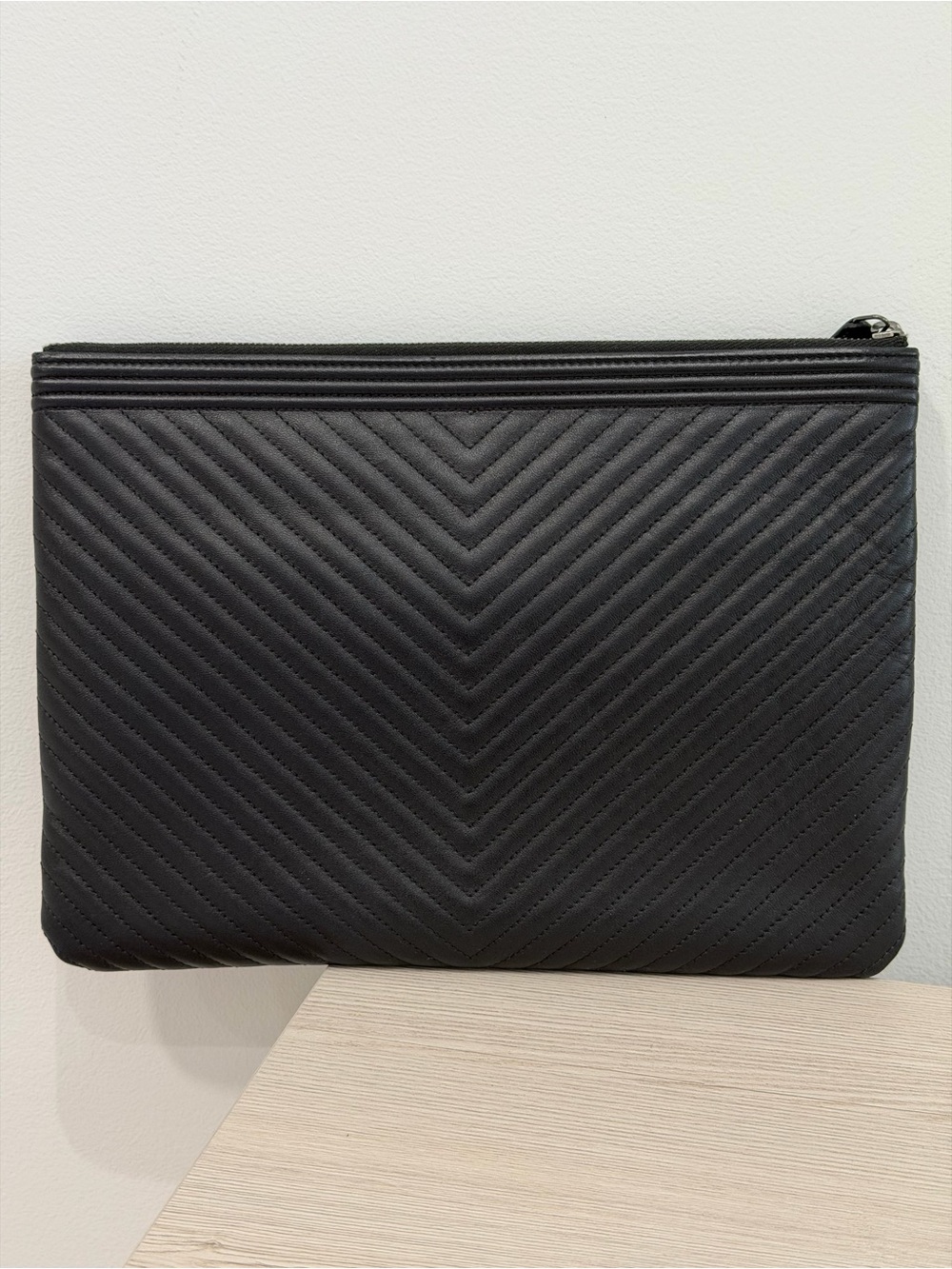 CHANEL Black Boy Chevron Quilted Zip Pouch/Clutch with Metal CC - Picture 2 of 10